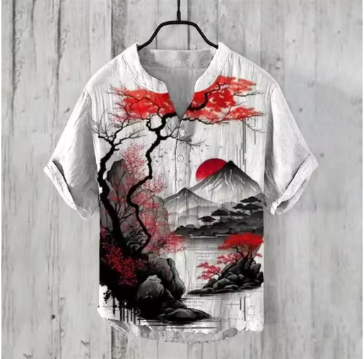 Elegant Men's Summer 3D Printed V-Neck Shirt – Short Sleeve, Comfortable Holiday Fashion, S-5XL