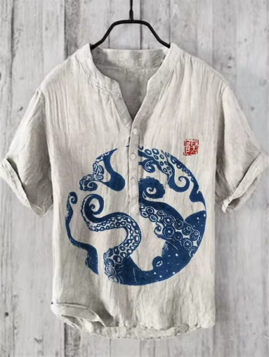 Elegant Men's Summer 3D Printed V-Neck Shirt – Short Sleeve, Comfortable Holiday Fashion, S-5XL
