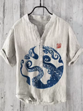 Elegant Men's Summer 3D Printed V-Neck Shirt – Short Sleeve, Comfortable Holiday Fashion, S-5XL