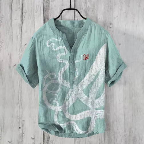 Elegant Men's Summer 3D Printed V-Neck Shirt – Short Sleeve, Comfortable Holiday Fashion, S-5XL