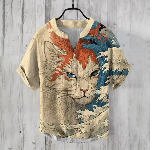 Elegant Men's Summer 3D Printed V-Neck Shirt – Short Sleeve, Comfortable Holiday Fashion, S-5XL