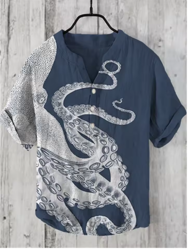 Elegant Men's Summer 3D Printed V-Neck Shirt – Short Sleeve, Comfortable Holiday Fashion, S-5XL