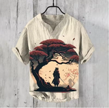 New Men's Summer Linen Shirt – Casual 3D Swan Print, Short Sleeve, S-5XL
