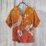 New Men's Summer Linen Shirt – Casual 3D Swan Print, Short Sleeve, S-5XL