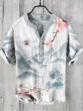 New Men's Summer Linen Shirt – Casual 3D Swan Print, Short Sleeve, S-5XL