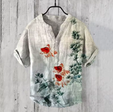 New Men's Summer Linen Shirt – Casual 3D Swan Print, Short Sleeve, S-5XL