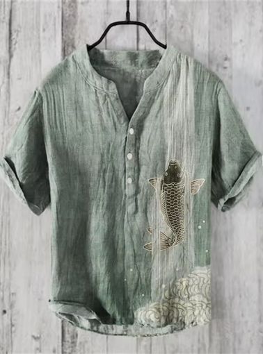 New Men's Summer Linen Shirt – Casual 3D Swan Print, Short Sleeve, S-5XL