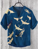 New Men's Summer Linen Shirt – Casual 3D Swan Print, Short Sleeve, S-5XL