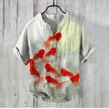New Men's Summer Linen Shirt – Casual 3D Swan Print, Short Sleeve, S-5XL