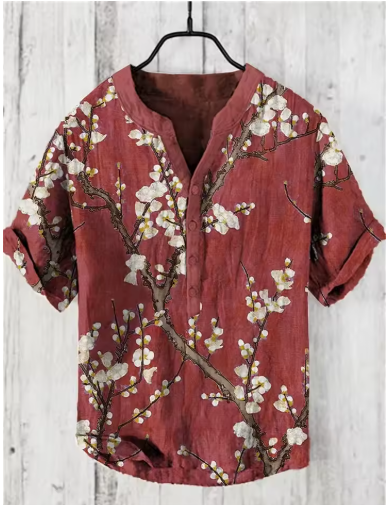 New Men's Summer Linen Shirt – Casual 3D Swan Print, Short Sleeve, S-5XL