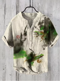 New Men's Summer Linen Shirt – Casual 3D Swan Print, Short Sleeve, S-5XL
