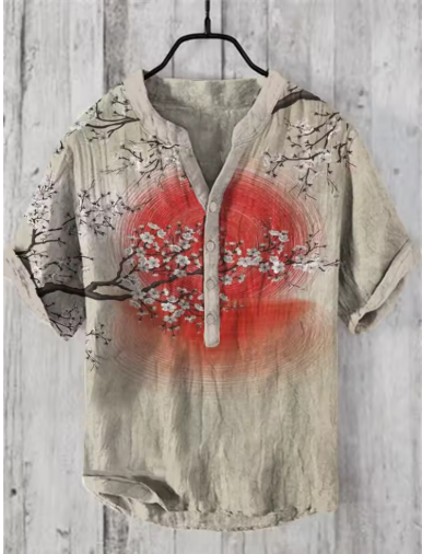 Men's Summer Bamboo Linen Henley Shirt – Casual, Loose Fit, S-5XL
