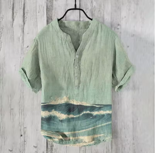 Men's Summer Bamboo Linen Henley Shirt – Casual, Loose Fit, S-5XL
