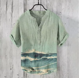 Men's Summer Bamboo Linen Henley Shirt – Casual, Loose Fit, S-5XL