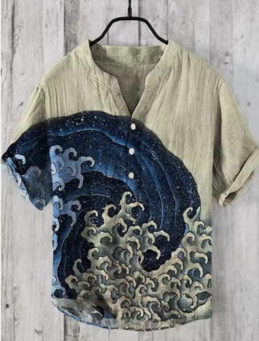 Men's Summer Bamboo Linen Henley Shirt – Casual, Loose Fit, S-5XL
