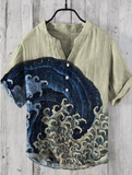 Men's Summer Bamboo Linen Henley Shirt – Casual, Loose Fit, S-5XL