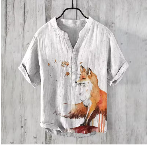 Men's Summer Bamboo Linen Henley Shirt – Casual, Loose Fit, S-5XL