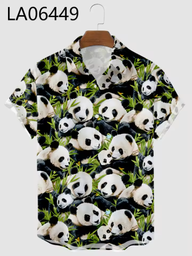 Men's Creative Panda Print Hawaiian Shirt – Retro Harajuku Streetwear Summer Beach Style