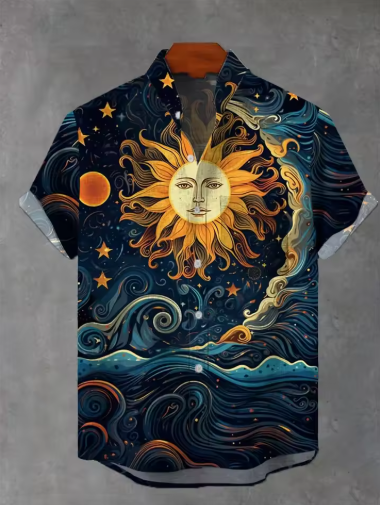 New Men's Oversized Short-Sleeve Shirt with Ukiyo-e Print – Stylish Summer Wear