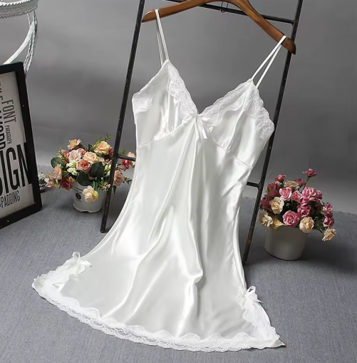 Elegant Lace Patchwork Nightwear – Sexy V-Neck Sleep Dress for Women