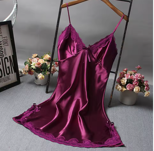 Elegant Lace Patchwork Nightwear – Sexy V-Neck Sleep Dress for Women