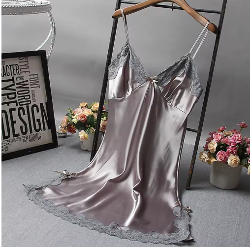 Elegant Lace Patchwork Nightwear – Sexy V-Neck Sleep Dress for Women