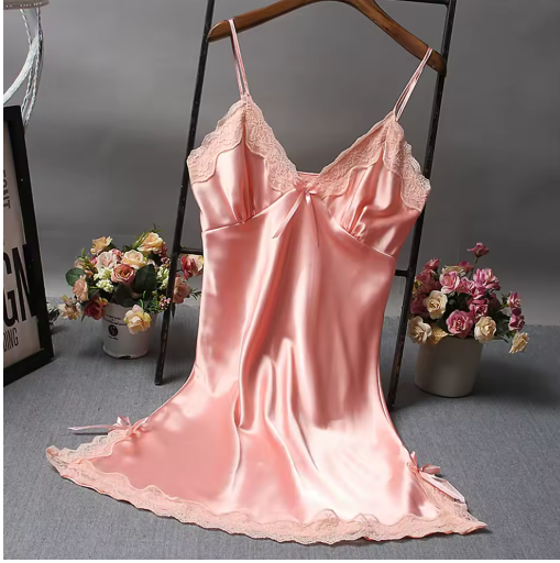 Elegant Lace Patchwork Nightwear – Sexy V-Neck Sleep Dress for Women