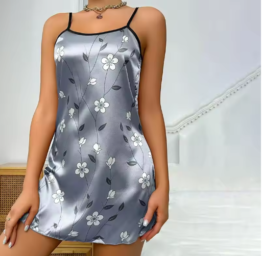 Women's Satin Floral Sleepdress – Soft Spaghetti Strap Nightdress