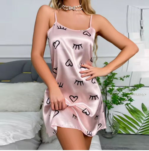 Women's Satin Floral Sleepdress – Soft Spaghetti Strap Nightdress