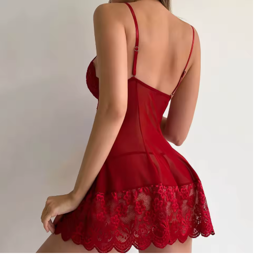 Sexy Lace G-String Nightgown Set – Ultra-Thin Sheer Summer Lingerie for Women