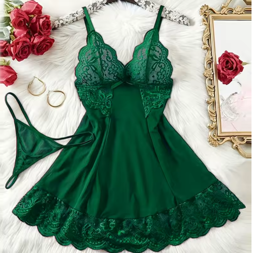 Sexy Lace G-String Nightgown Set – Ultra-Thin Sheer Summer Lingerie for Women