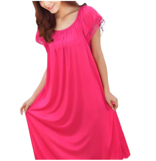 Elegant Women's Lace Patchwork Nightgown – Long, Comfortable Sleepwear
