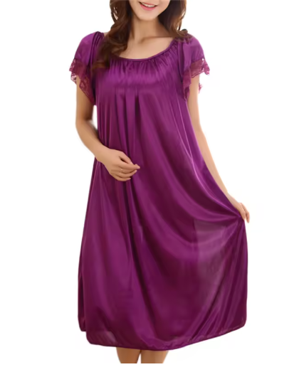 Elegant Women's Lace Patchwork Nightgown – Long, Comfortable Sleepwear