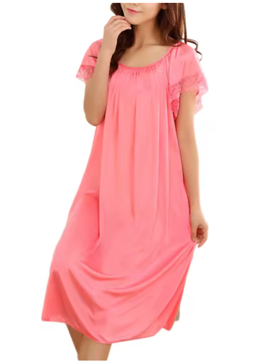 Elegant Women's Lace Patchwork Nightgown – Long, Comfortable Sleepwear