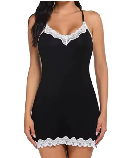 Women's Silk Deep V-Neck Nightdress with Lace – Sleeveless & Elegant