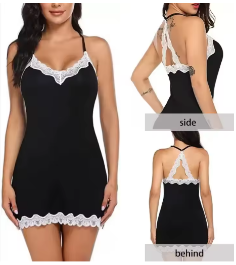 Women's Silk Deep V-Neck Nightdress with Lace – Sleeveless & Elegant