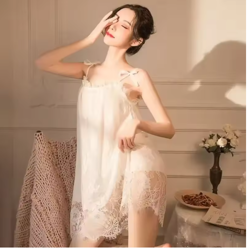 Lace Mesh Slip Dress – Sexy Summer Nightgown for Women | Romantic Sleepwear Pajamas