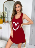 Sleeveless Love Print Nightdress – Casual and Comfortable Homewear