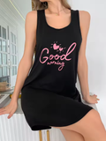Sleeveless Love Print Nightdress – Casual and Comfortable Homewear