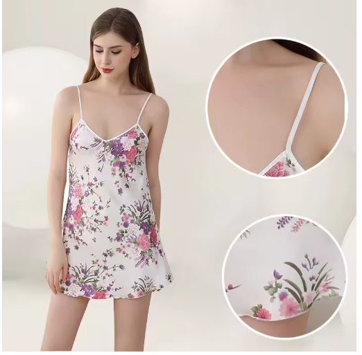 Elegant Satin Camisole Pajama Set – Deep V-Neck & Slim Fit Loungewear