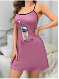 Women's Halter Pajama Dress – Cute Coffee Print Nightdress | Casual Homewear