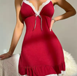 Elegant Lace Nightdress with Deep V-Neck and Bow Detail