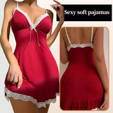 Elegant Lace Nightdress with Deep V-Neck and Bow Detail