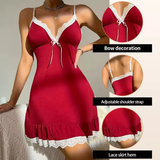 Elegant Lace Nightdress with Deep V-Neck and Bow Detail