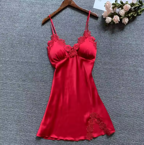 "European & American Style Deep V Lace Lingerie Nightdress – Elegant Slim Fit with Adjustable Straps"