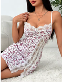 Chic Lace Nightgown with Delicate Straps and Print Details