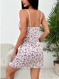 Chic Lace Nightgown with Delicate Straps and Print Details