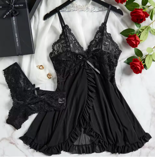 Soft Lace Lingerie Dress with V-Neck – Summer Night Elegance