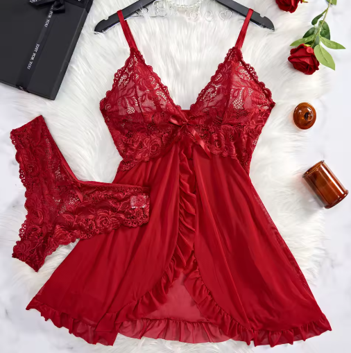Soft Lace Lingerie Dress with V-Neck – Summer Night Elegance