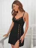 Lace Suspender Nightgown with Deep V and Elegant Slit